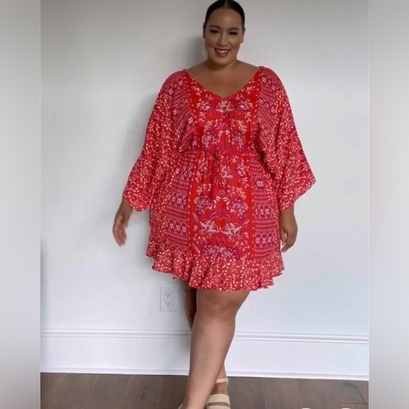 Romantic Gypsy FREE TO DANCE DRESS Boho Floral Flowy Kimono Sleves Plus Size 4X - Picture 1 of 9